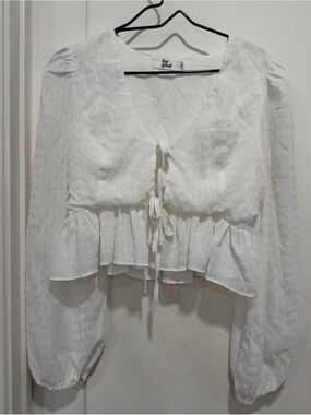 White Peplum Tie-Front Blouse